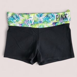 Victoria's Secret Black Yoga Shorts with Tropical Print Waistband
